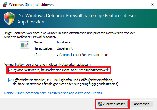 Bitte unbedingt dem tinc Daemon erlauben einen Port nach draußen zu öffnen firewall1
