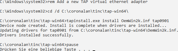Ausgabe von addtap.bat tap2
